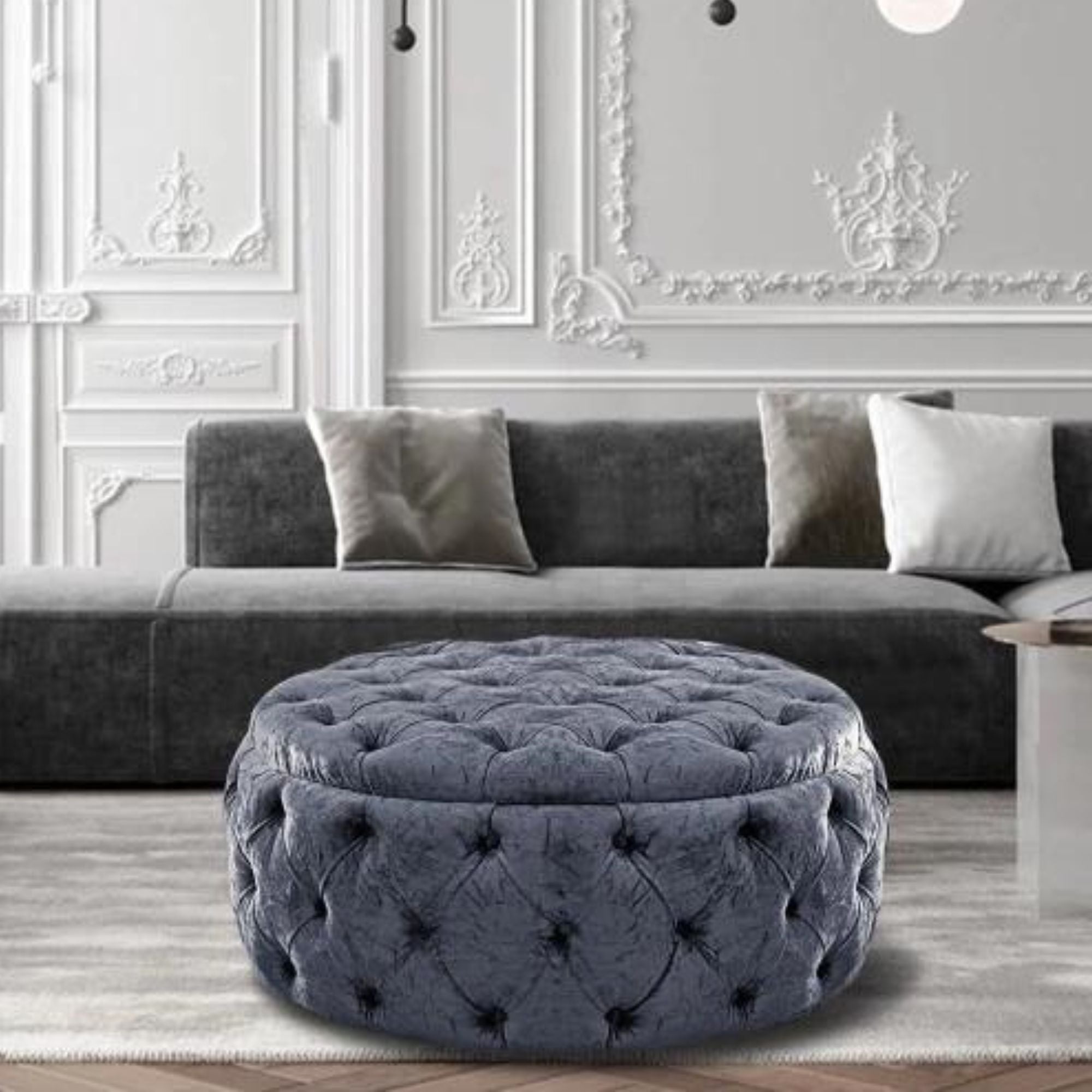 Diamond Button Round Ottoman