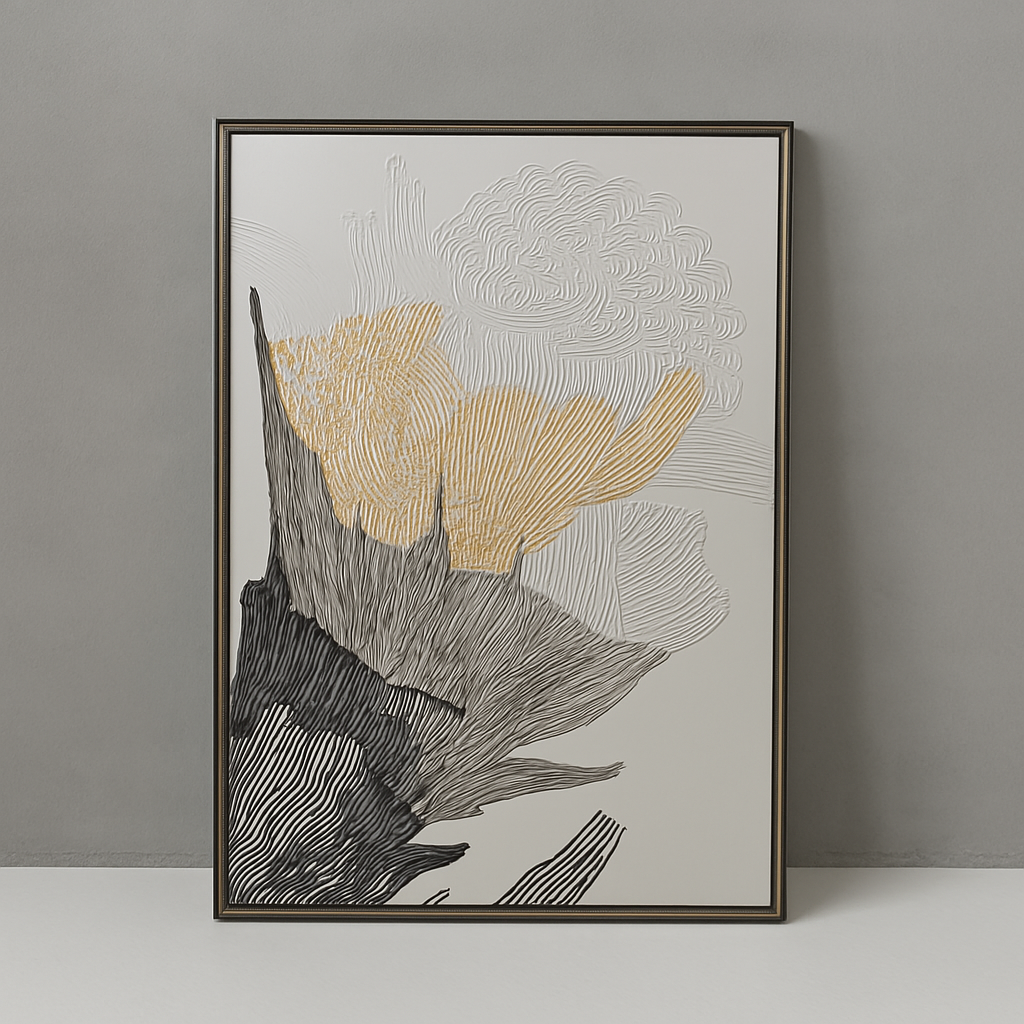 3D On Silk Black & Gold Framed Wall Art