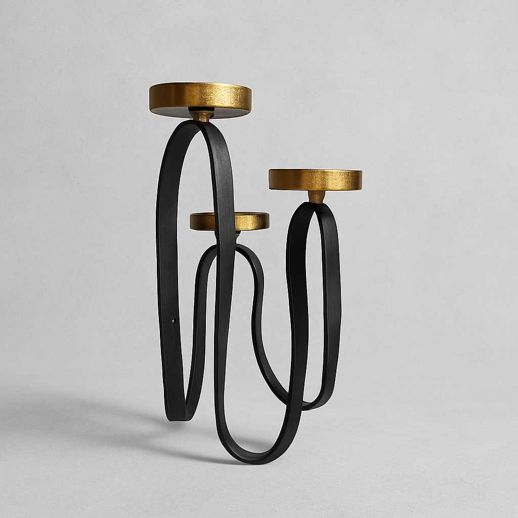 3 Pillar Candle Holder Sm Blk/Gld Al-23537