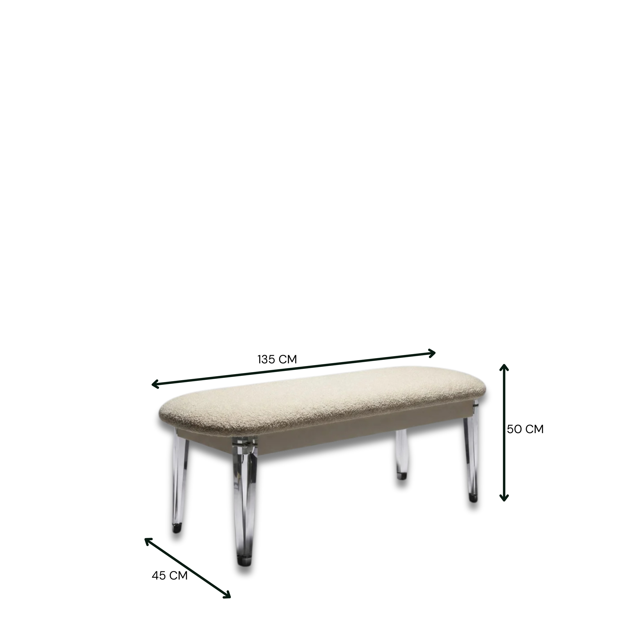 Manchester Bench with Acrylic Legs Beige