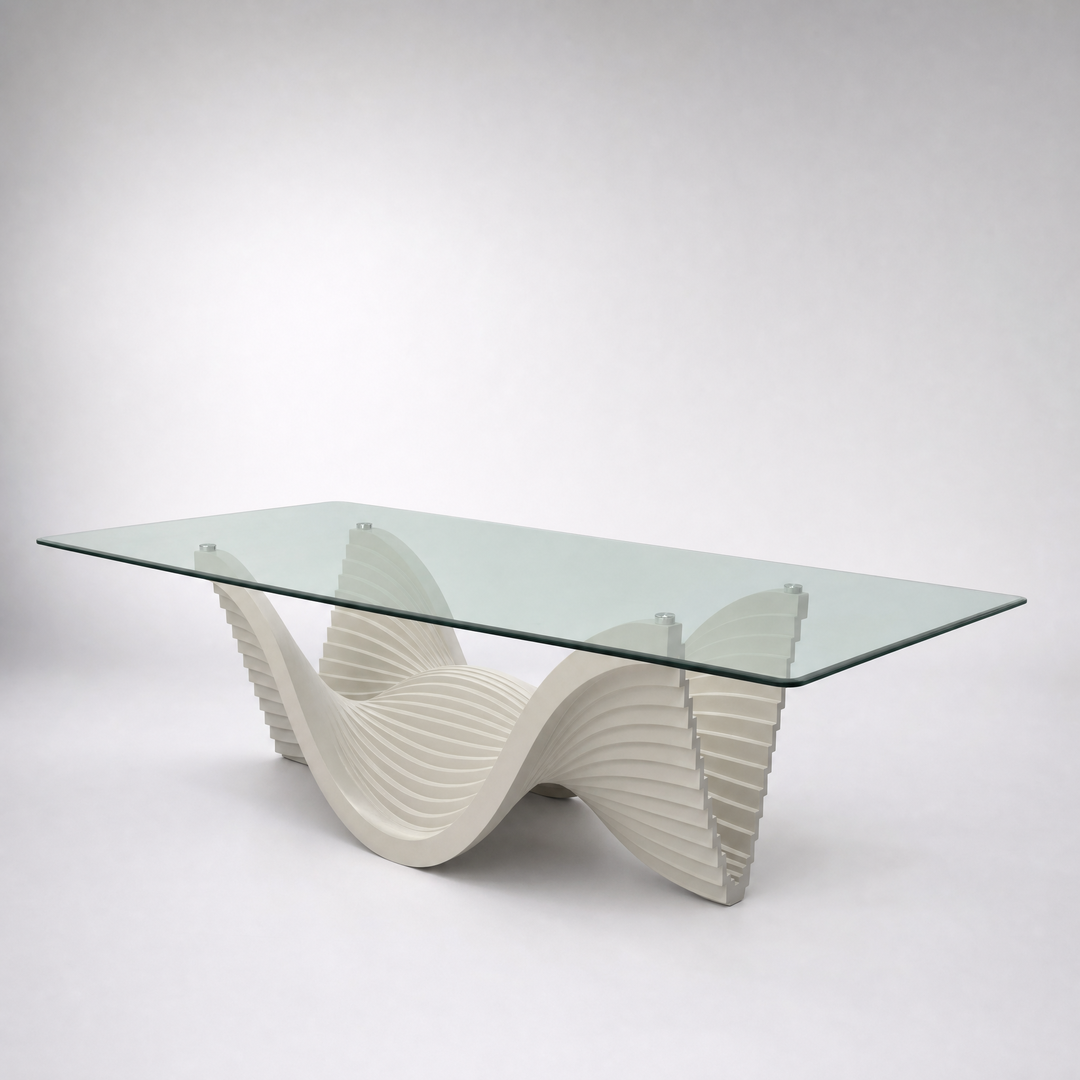 Linton Dining Table Matte Beige Glass Top