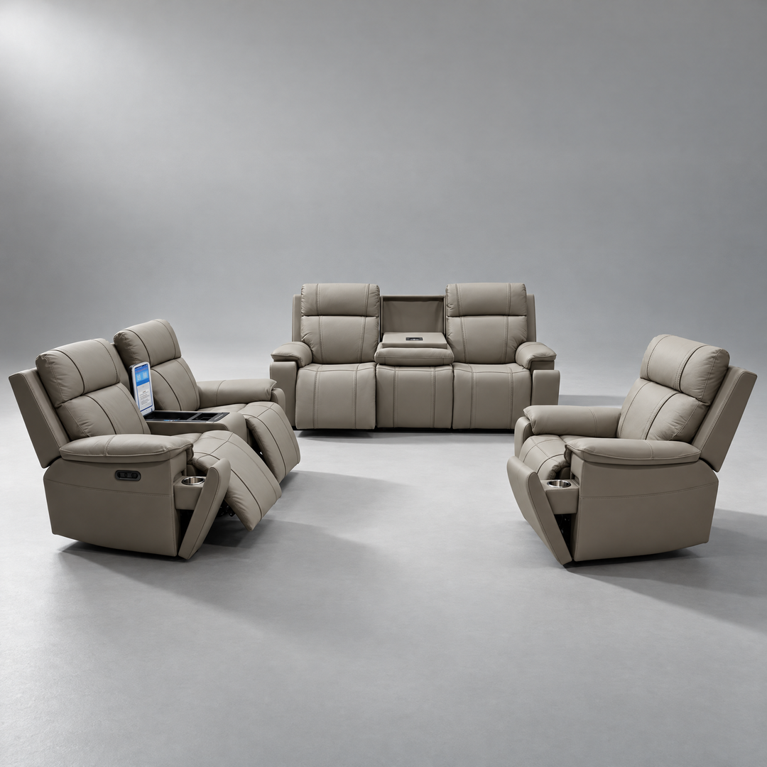 Scudetto Leather Uppers Motion Sofa Set