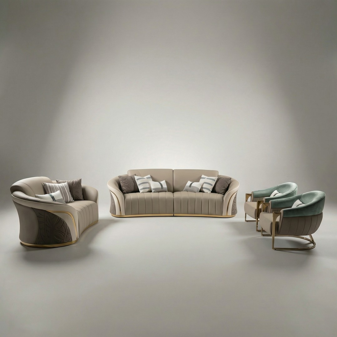 Florenzo Leather Uppers Sofa Set