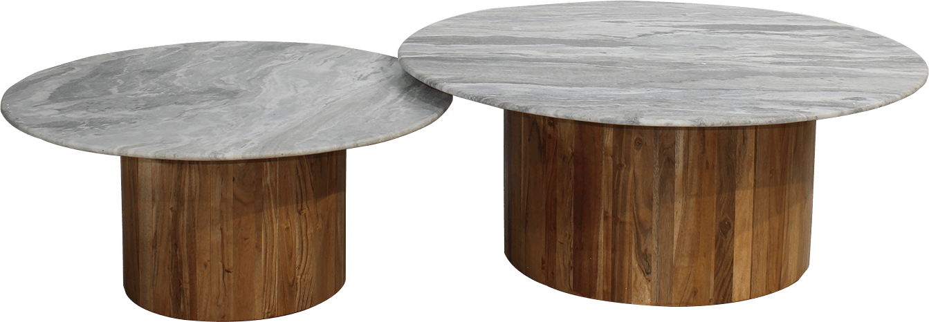 Ava Set Of 2 Marble Coffee Table With Acacia Base 20615 A/B