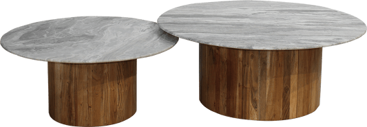 Ava Set Of 2 Marble Coffee Table With Acacia Base 20615 A/B