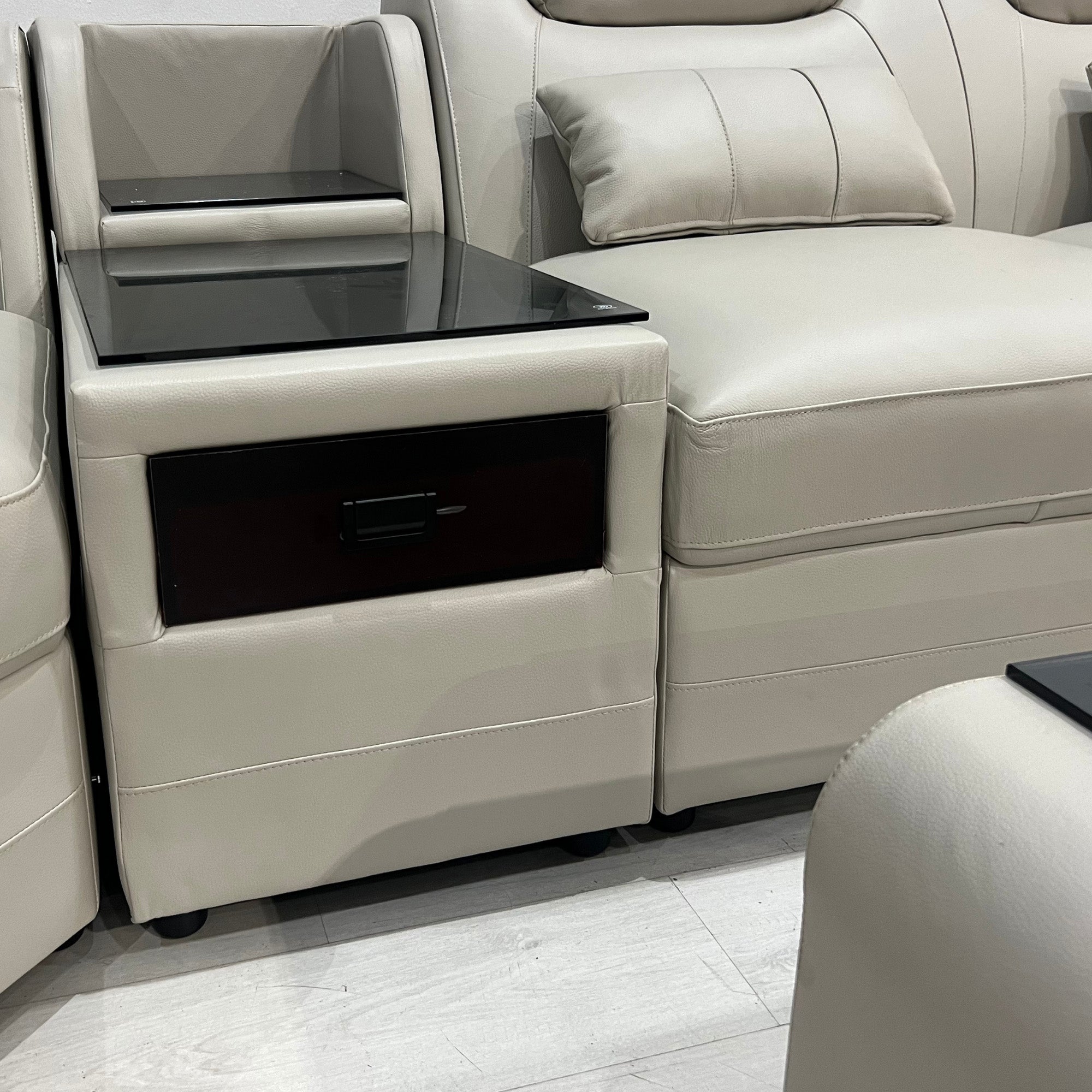 Casco Corner Leather Uppers Lounge Suite With LED light, Wireless Charge and Bluetooth Speaker