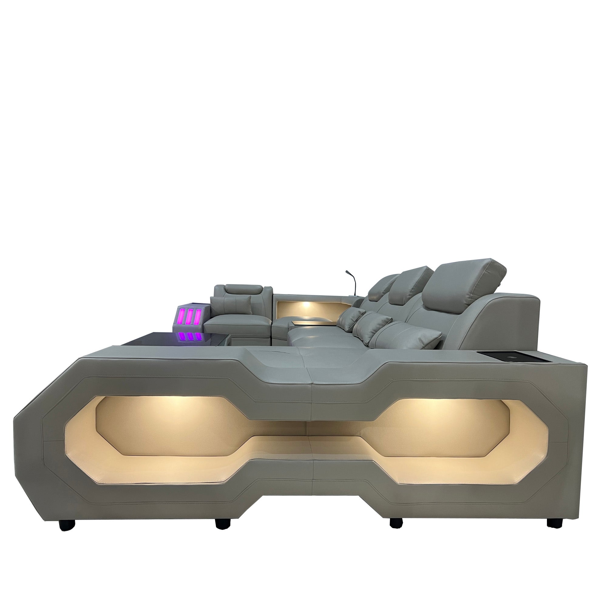 Casco Corner Leather Uppers Lounge Suite With LED light, Wireless Charge and Bluetooth Speaker