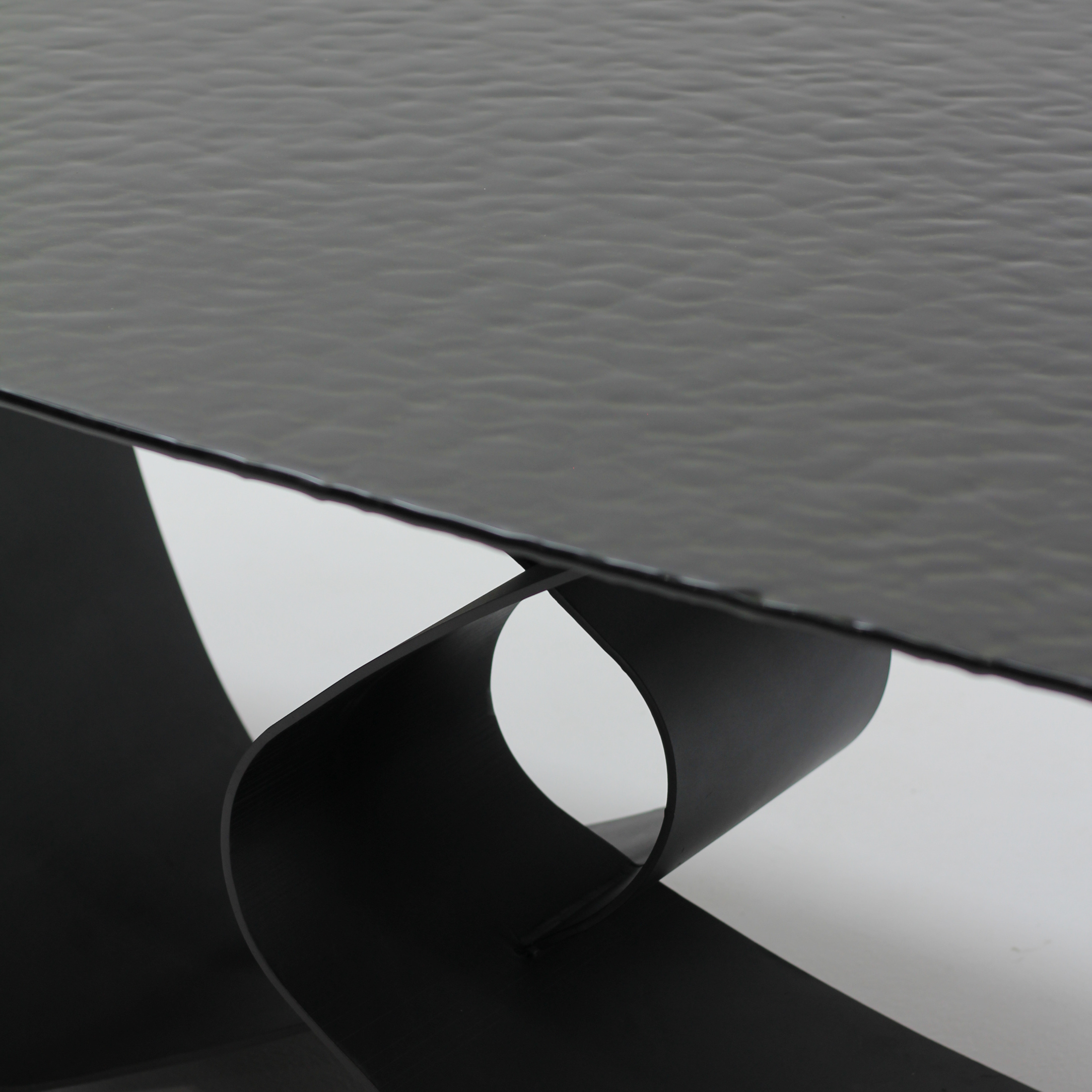 Imelda Dining Table Matte Black Base With Rippled Glass
