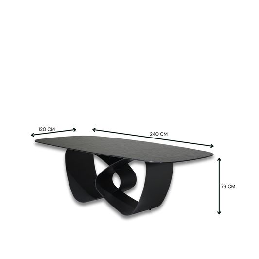 Imelda Dining Table Matte Black Base With Rippled Glass