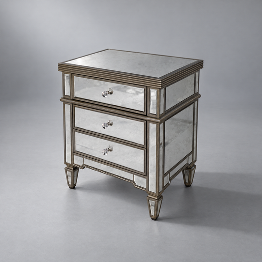 Aurora Three Drawer Pedestal Mirror Finish