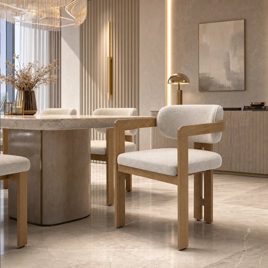 Venezia Boucle Dining Chair Oak Finish