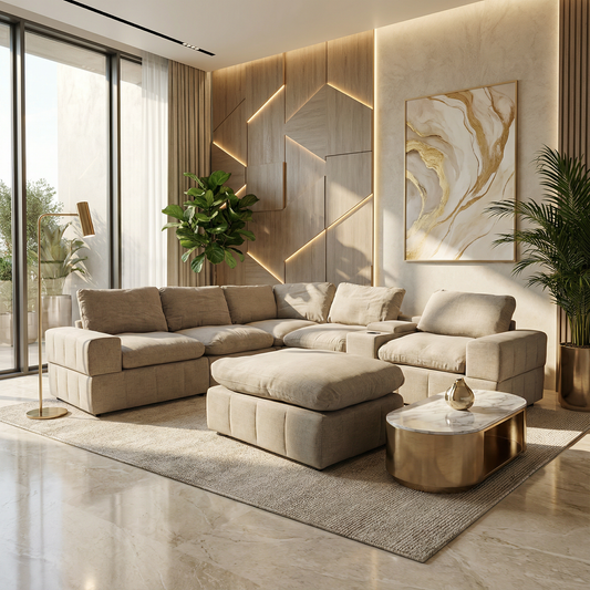 Gaston Fabric Modular Sofa With Ottoman