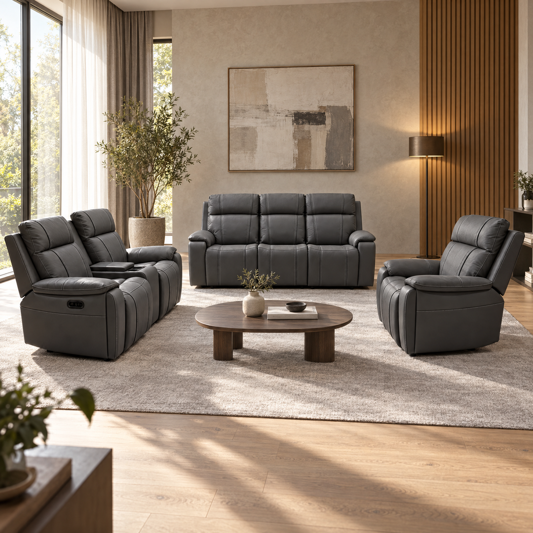 Scudetto Leather Uppers Motion Sofa Set