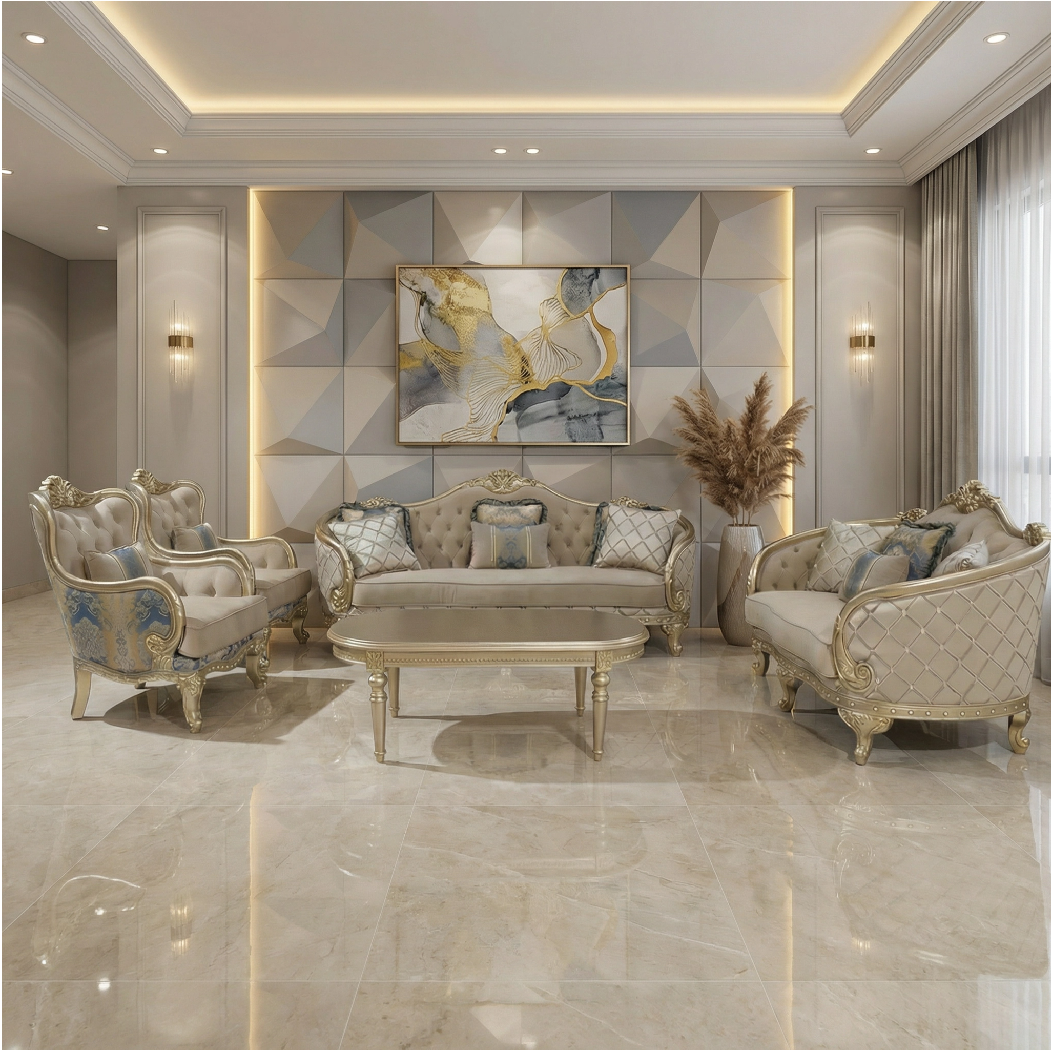 Sofia Fabric Lounge Suite 3+2+1+1 + Coffee Table