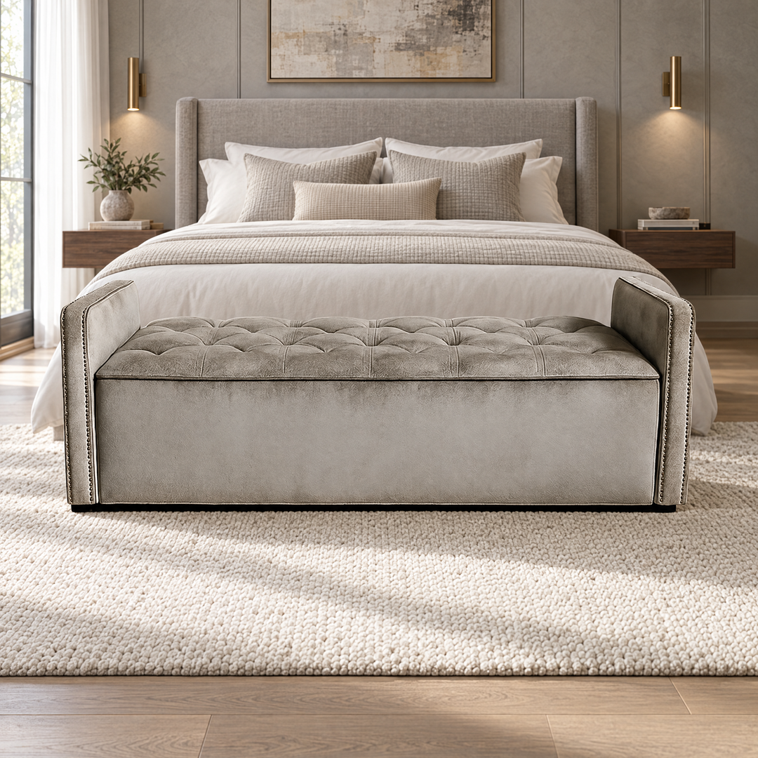 Diamond Button Storage Ottoman Queen