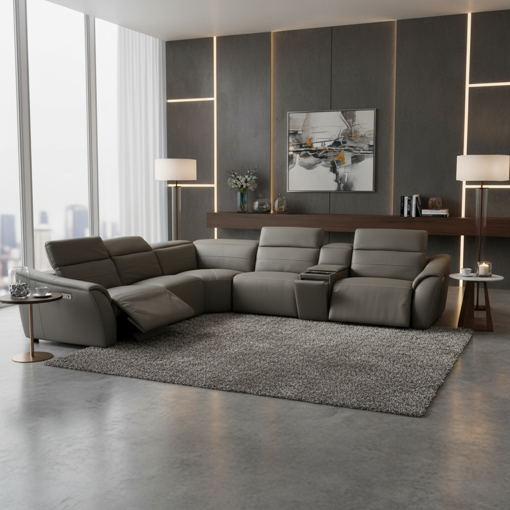 Cortiva Electric Motion Corner Full Leather Lounge Set