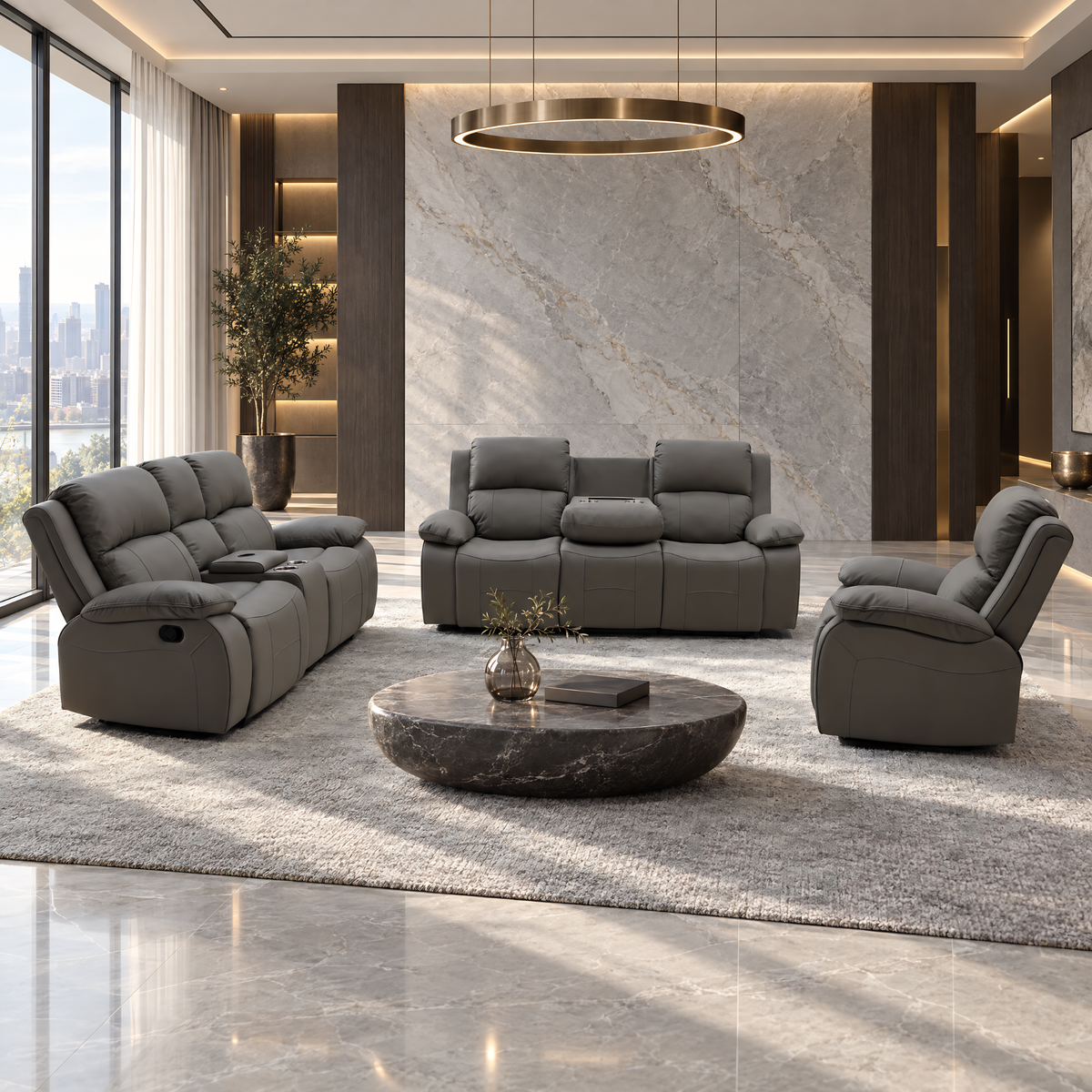 Venice MK2 Leather Uppers Motion Sofa Set