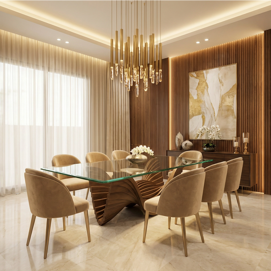 Linton Dining Table Wooden Base With Glass Top