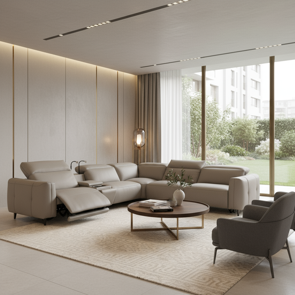 Salvino Full Leather Corner Motion Sofa Set