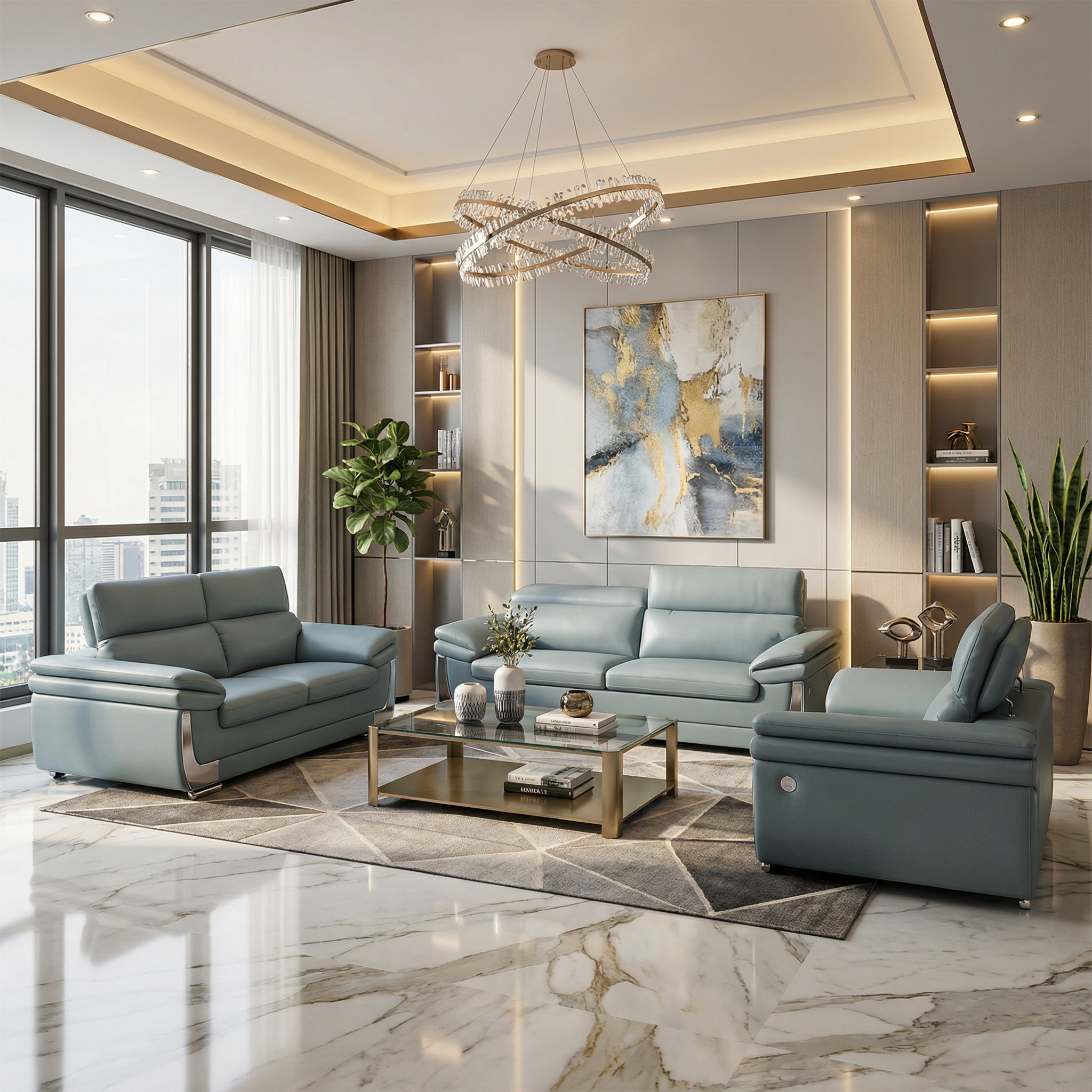 Lomond Full Leather Sofa Set