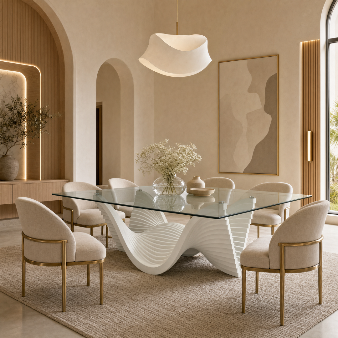 Linton Dining Table Matte Beige Glass Top