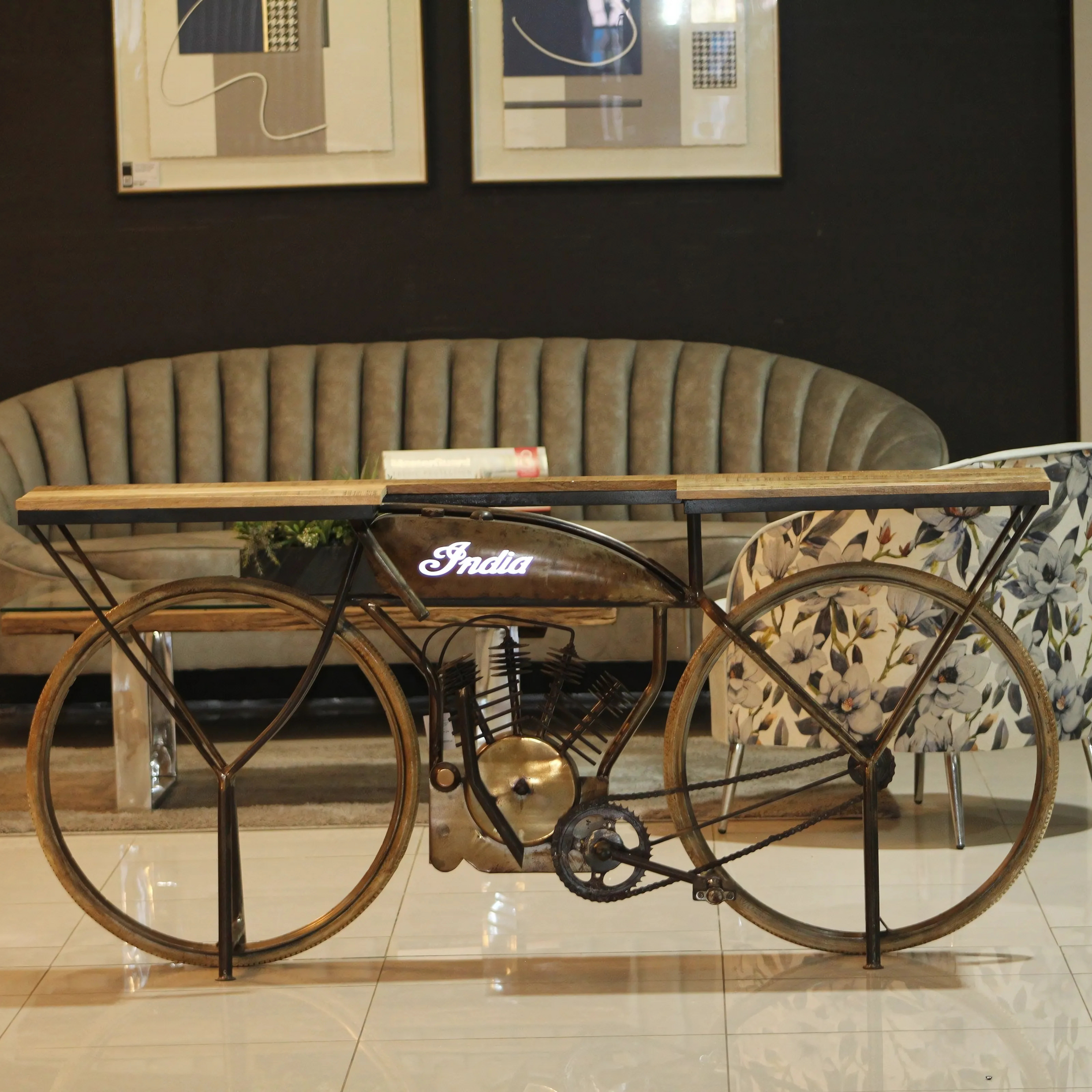 Agra Iron & Wood Bicycle Console Table MCB-AF-007