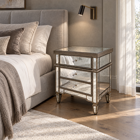 Aurora Three Drawer Pedestal Mirror Finish