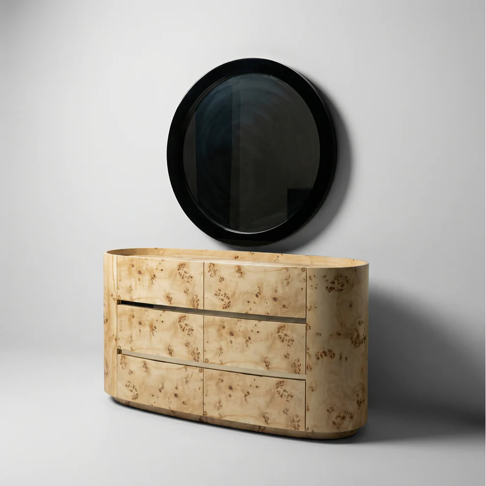 Raven Burl Vaneer Dresser And Mirror