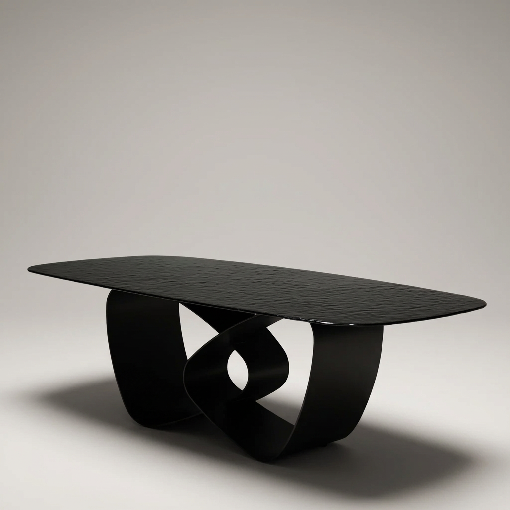 Imelda Dining Table Matte Black Base With Rippled Glass