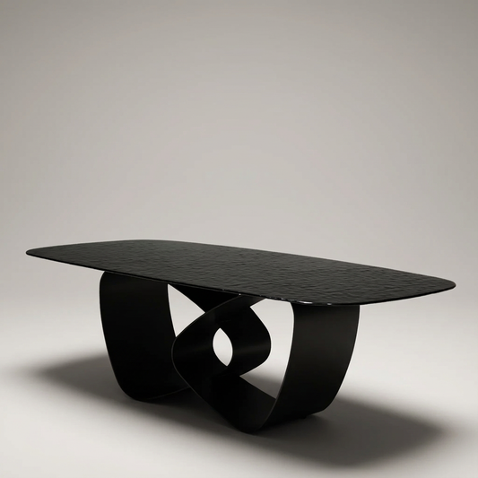 Imelda Dining Table Matte Black Base With Rippled Glass