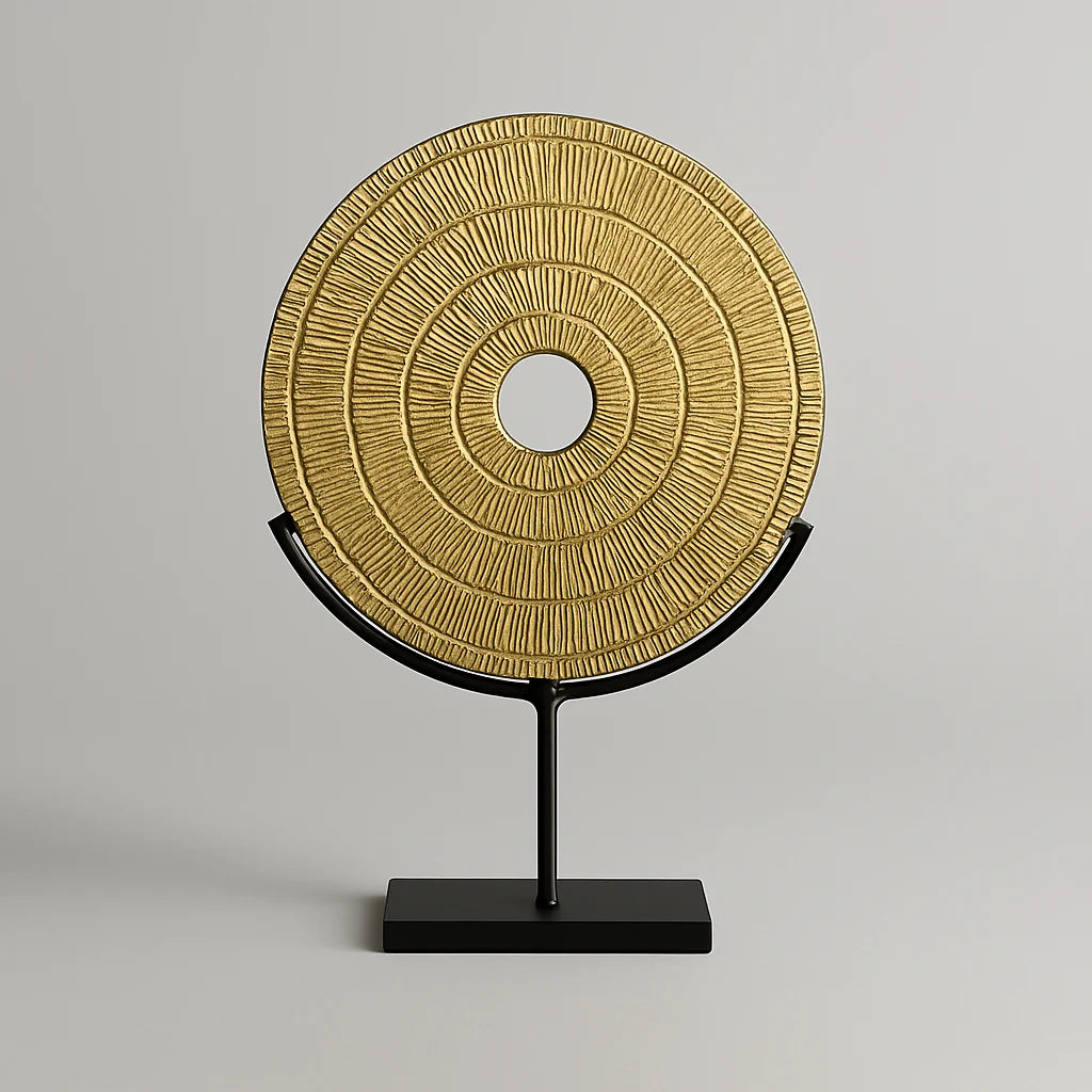 Round Sculpture On Iron Base Gld/Blk Lrg Al-24770B