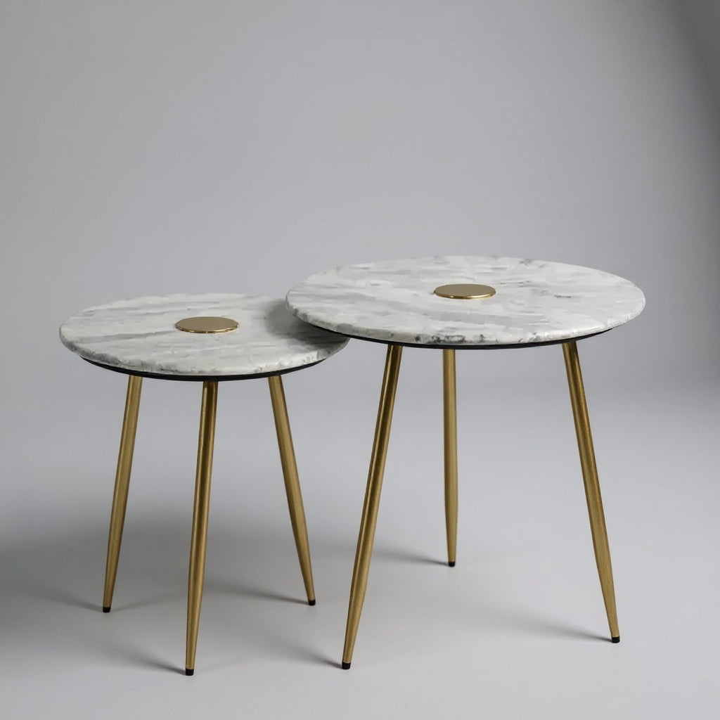Kloe Set of 2 Side Table Marble Top Morcheena