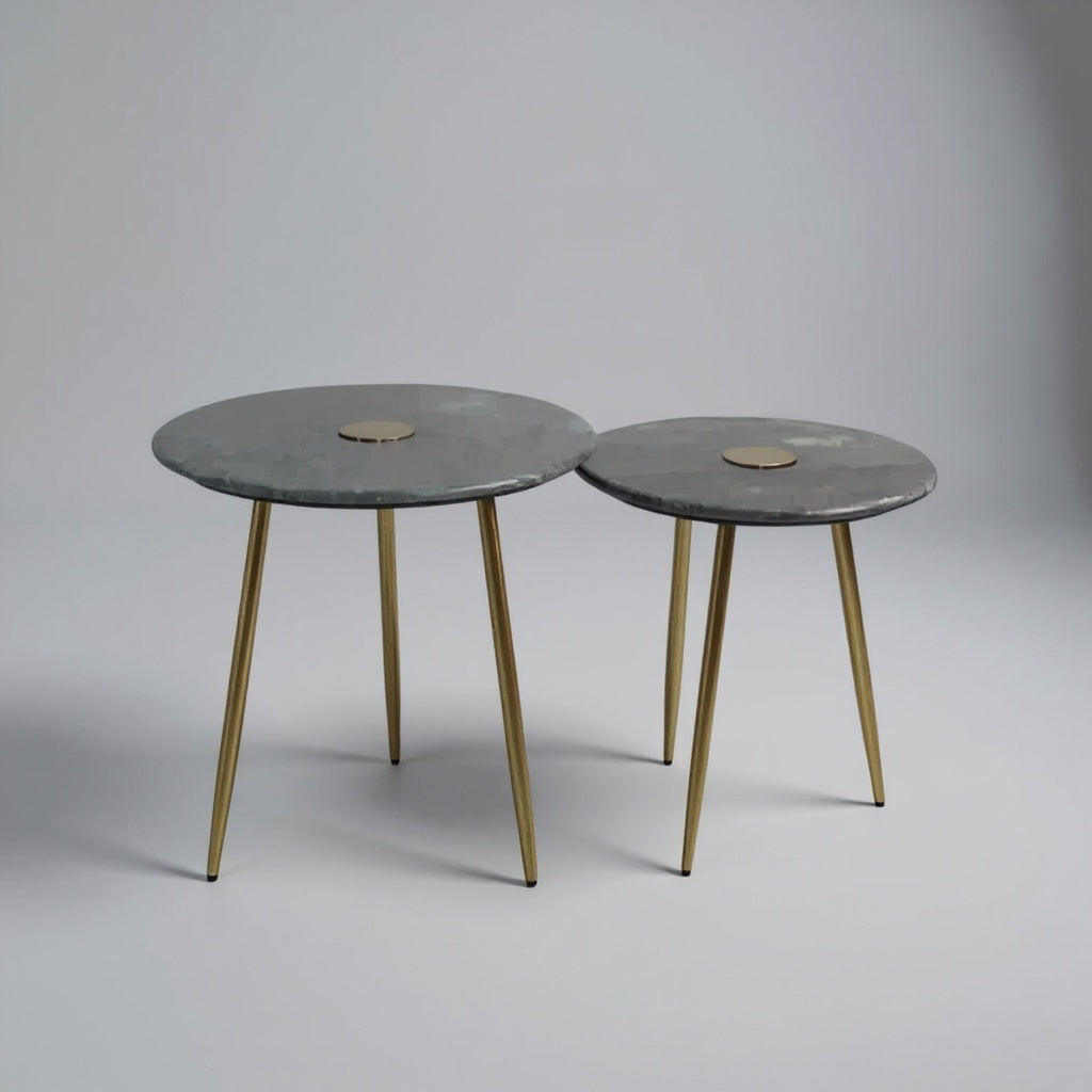 Kloe Set Of 2 Side Table  Marble Top Green 30014