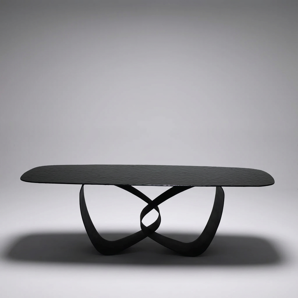 Imelda Dining Table Matte Black Base With Rippled Glass