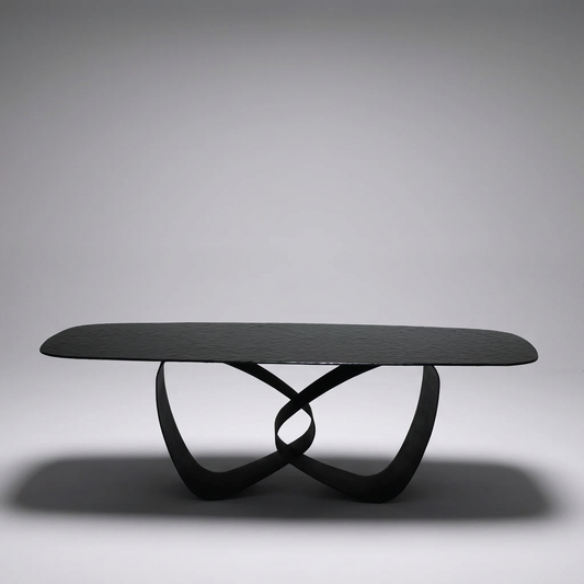 Imelda Dining Table Matte Black Base With Rippled Glass